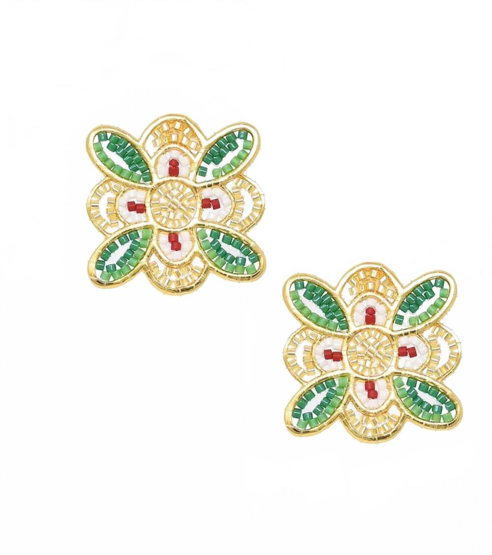 NEW MISHKY women's fleur earrings in gold multi